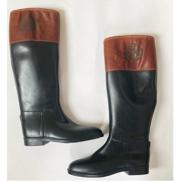 Tory Burch- Diana riding rain Boots with leather top- size 8 -  Like new. - Picture 2 of 10